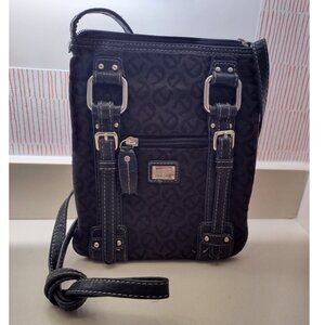 Etienne Aigner Canvas Classic Logo Crossbody Purse Black Double Buckle READ